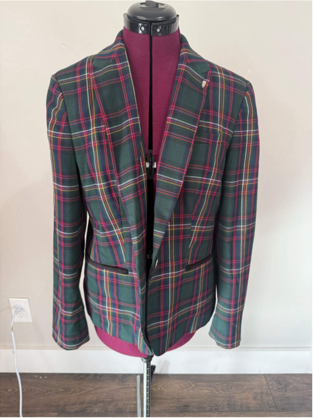 Women's Tommy Hilfiger Plaid Blazer Jacket Green Navy Size 12